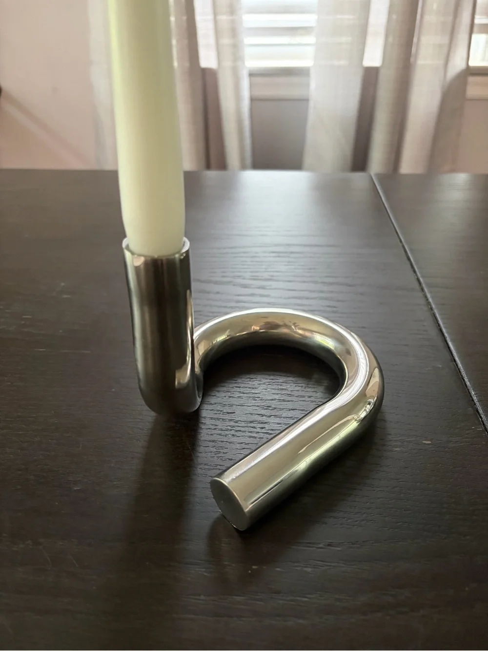 Modern Silver Loop Candle Holder with White Taper Candle
